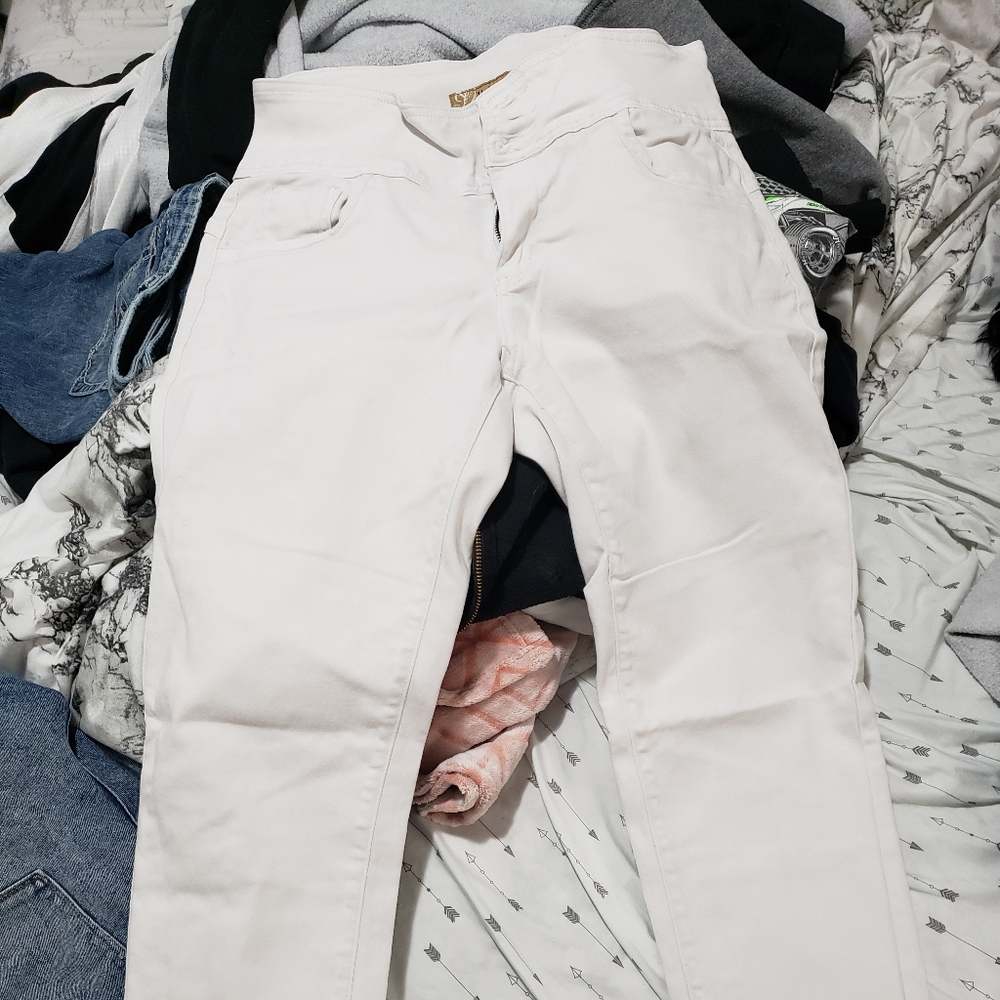 High waisted white skinny jeans